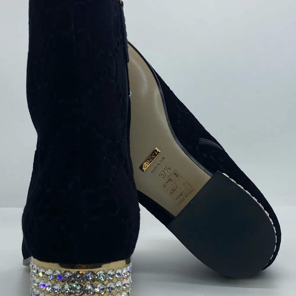 Gucci horsebit GG black velvet crystal heel ankle - Picture 10 of 12